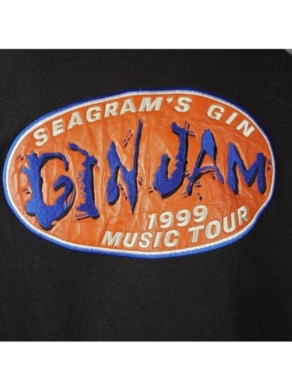 Vintage Seagrams Wool Leather Sleeves Gin Jam 1999 Music Tour XL Jacket - Picture 4 of 9